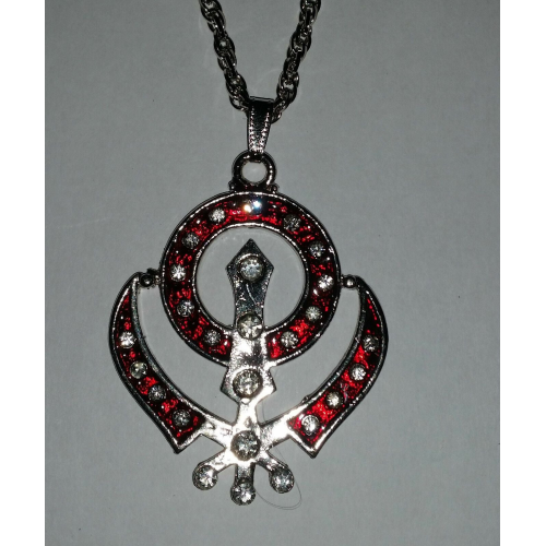 Unisex Large Sikh Khanda Pendant in Blue Red and Black with Stunning Rhinestones