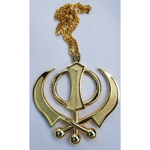 Gold Plated Punjabi Sikh Extra Large Khanda Stunning Pendant for Car Rear Mirror