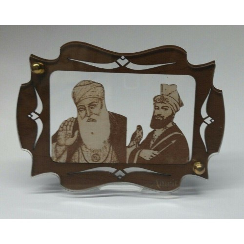 Sikh Guru Nanak Ji Gobind Singh Wood Carved Photo Portrait Sikh Desktop Stand F4