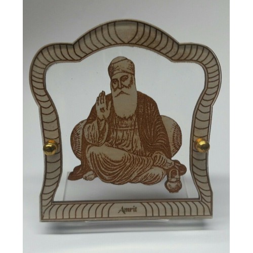 Sikh Guru Nanak Dev Ji Wood Carved Photo Portrait Sikh Lovely Desktop Stand F1