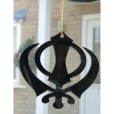 Extra Large Stunning Acrylic Black Khanda Punjabi Sikh Pendant Car Rear Mirror