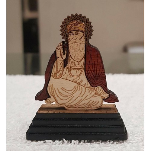 Sikh Guru Nanak Dev Ji Wood Carved Photo Portrait Sikh Desktop Stand C1