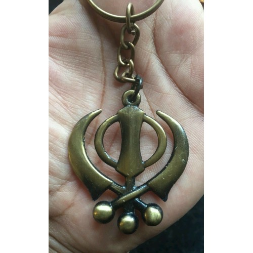 SIKH RELIGIOUS ICON KHANDA KEY RING Bronze Affect Steel Punjabi Khanda Key Chain
