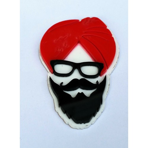 SIKH Punjabi Sardarji Red Turban Singh Khalsa ACRYLIC Adhesive Back Sticker