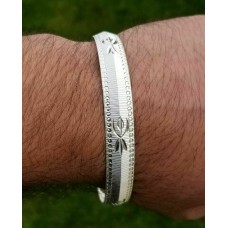 Silver Plated Laser Engraved Khanda Sikh Singh Kaur Khalsa Kara Bangle Kada A8