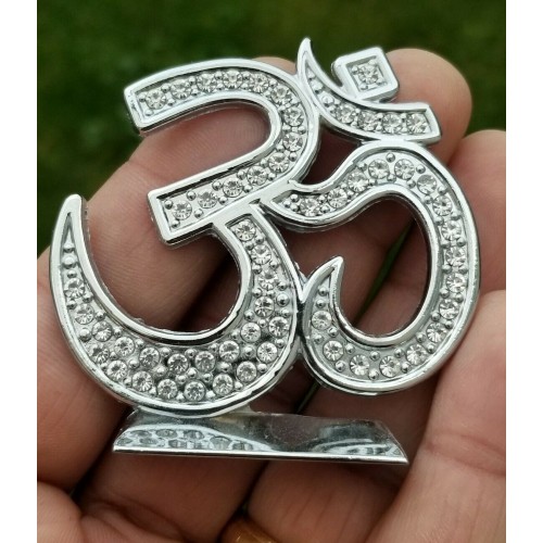 Stunning Hindu Punjabi Silver plated OM Legend Car Dashboard Desktop Stand UU15