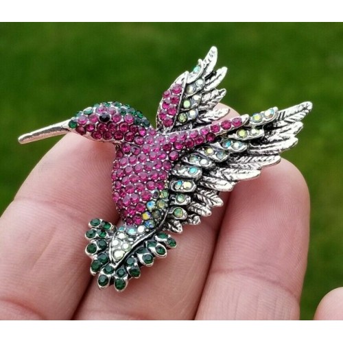 Humming Bird Brooch Vintage Look SILVER Plated Suit Coat Broach Collar Pin B8S