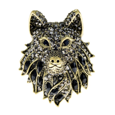 Wolf Brooch Blue or Black Vintage Look Celebrity Broach Gold Plated Pin GGG96