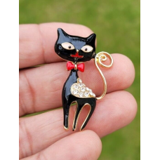 Black cat brooch vintage look gold plated retro enamel celebrity broach pin k20