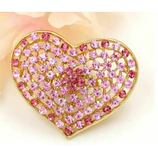 Vintage look gold plated pink stones heart brooch suit coat broach cake pin ao1