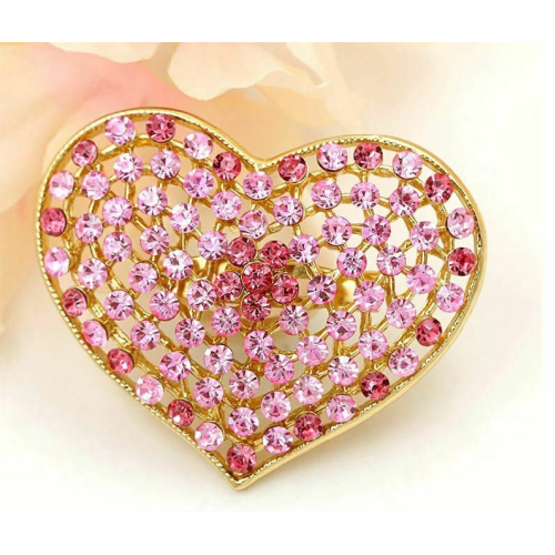 Vintage look gold plated pink stones heart brooch suit coat broach cake pin ao1