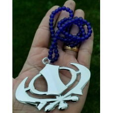 Silver plated wide khanda punjabi sikh singh pendant car rear mirror blue mala s