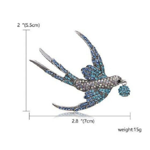 Stunning diamonte silver plated vintage look flying bird christmas brooch pin b6