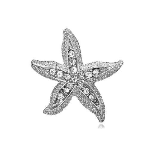 Christmas new year stunning diamonte silver plated tiny starfish brooch pin rr10