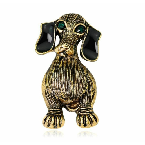 Stunning gold plated vintage look classic puppy dog christmas brooch cake pin n3