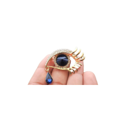 Eye Tear drop Brooch Gold or Silver Plated Blue Black Stunning Diamonte PIN U5