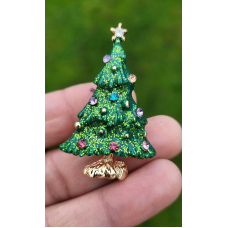 Christmas Tree Brooch Vintage look Gold plated broach Celebrity Queen pin i16
