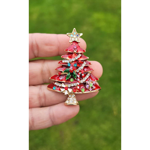 Christmas Tree Brooch Gold Green White Plated Broach Celebrity Queen PIN i17 New