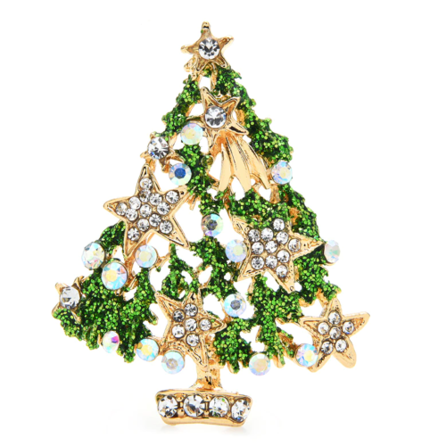 Christmas Tree Brooch Vintage look Gold plated broach Celebrity Queen pin i20