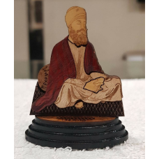 Sikh guru teg bahadar ji wood carved photo portrait singh kaur desktop stand c5