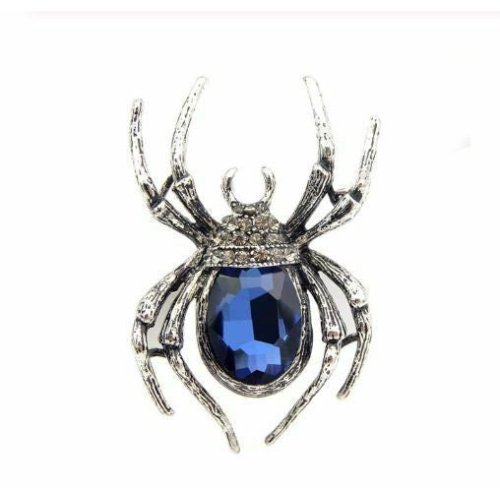 Vintage look silver plated blue spider brooch suit coat broach collar pin b7