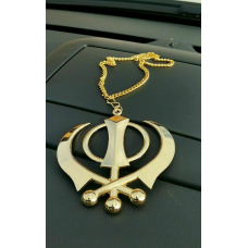 Gold plated punjabi sikh xl khanda no stones stunning pendant car rear mirror