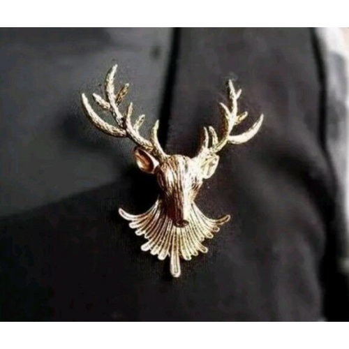 Stunning gold plated retro style christmas reindeer head brooch cake pin b16