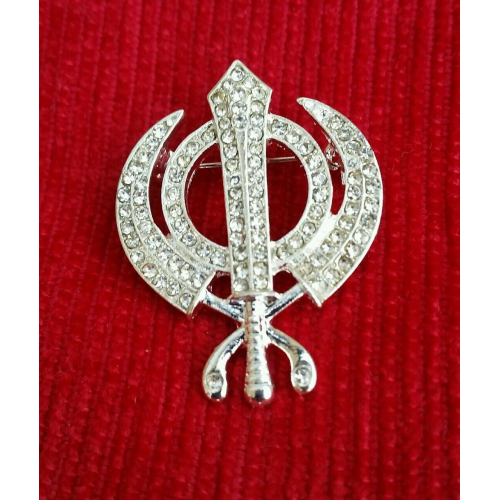 Stunning diamonte silver plated sikh khanda brooch cake pin singh turban dumala