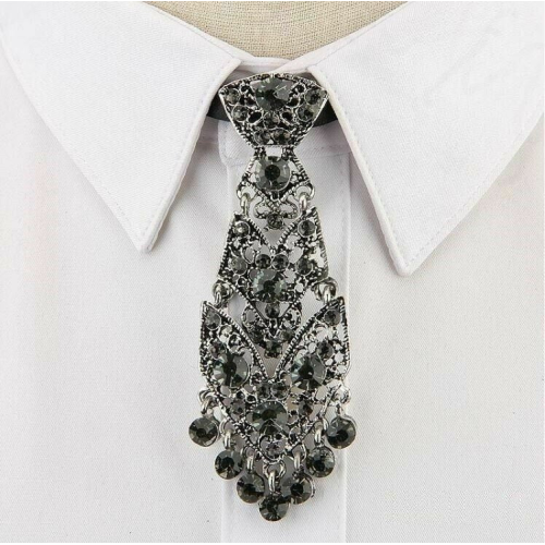 Stunning unisex silver plated celebrity crystal neck tie design event party wear