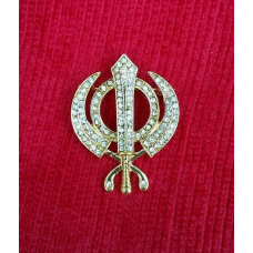 Stunning diamonte gold plated sikh khanda brooch cake pin singh turban dumala