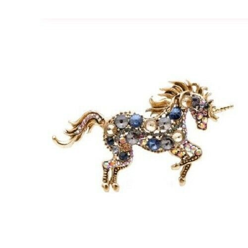 Stunning vintage look gold plated unicorn horse celebrity brooch broach pin f19