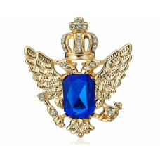 Stunning vintage look gold plated crown blue stone king design brooch broach b34