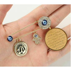 Stunning gold plated muslim evil eye protection allah koran brooch broach pin z4