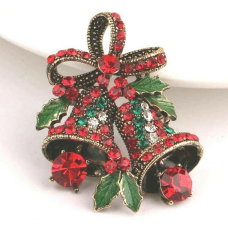 Stunning diamonte gold plated vintage look christmas bells brooch cake pin b48v