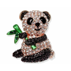 Stunning diamonte gold plated vintage look panda christmas brooch cake pin z8