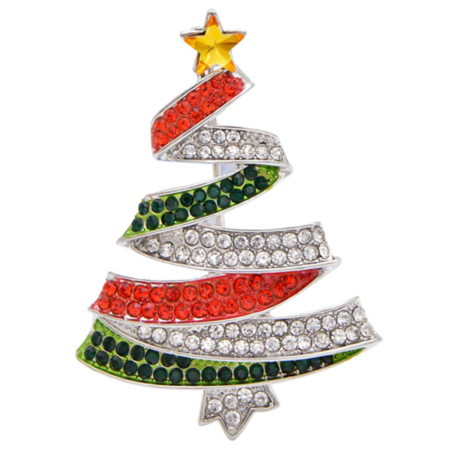 Vintage look stunning diamonte silver plated christmas tree brooch cake pin jjj3