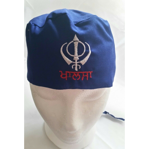 Sikh punjabi blue kids infants baby patka pathka khanda bandana head wrap gear
