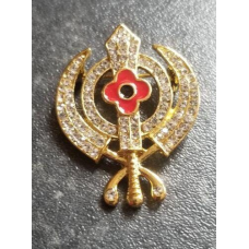 Sikh gold plated poppy khanda brooch for remembrance day