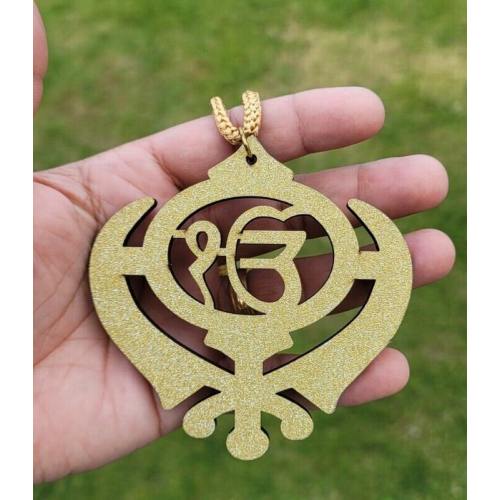 Ek onkar khanda sikh wooden gold colour pendant evil protection car hanger aaaj