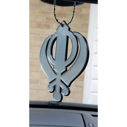Silver mirror punjabi sikh extra large khanda stunning pendant car rear mirror s