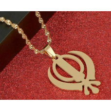 Stunning gold plated steel sikh singh kaur khanda pendant in matching chain b49g