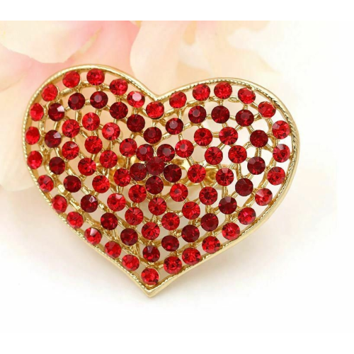 Vintage look gold plated red stones heart brooch suit coat broach cake pin ao4