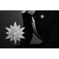 Stunning vintage look silver plated star shaped brooch suit coat broach pin b15