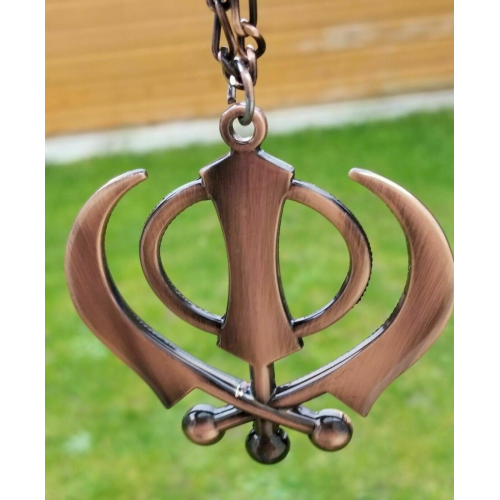 Punjabi sikh large copper colour singh kaur khanda car rear mirror pendant ss5xl