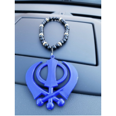 Singh kaur punjabi sikh blue khanda pendant car rear mirror hanging mala a3