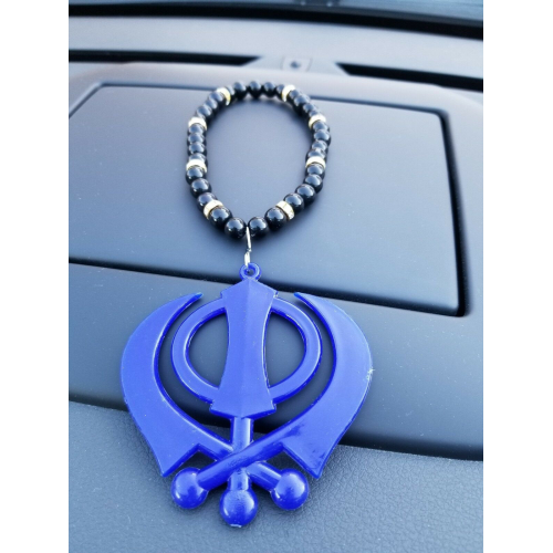 Singh kaur punjabi sikh blue khanda pendant car rear mirror hanging mala a3