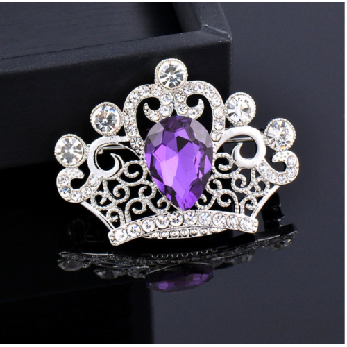 Crown brooch stunning vintage look silver plated stones royal design broach zy4p