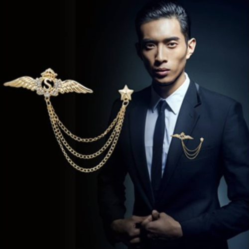 Wings s brooch vintage look gold plated suit coat broach collar cross pin ggg43