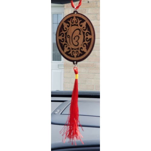 Punjabi sikh wooden ek onkar stunning pendant for car rear mirror red tassel qq