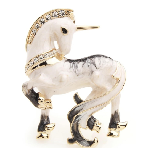 Unicorn brooch white enamel vintage look celebrity broach gold plated pin ggg95